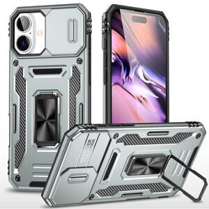 iPhone 14 Pro Max Military Grade Ring Holder Silver Case with Camera Lens Cover